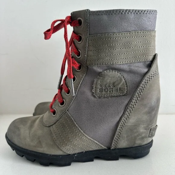 Sorel Lexie Boots Women's Size 8 Wedge Ankle Lace Up Boots Gray - Picture 2 of 8